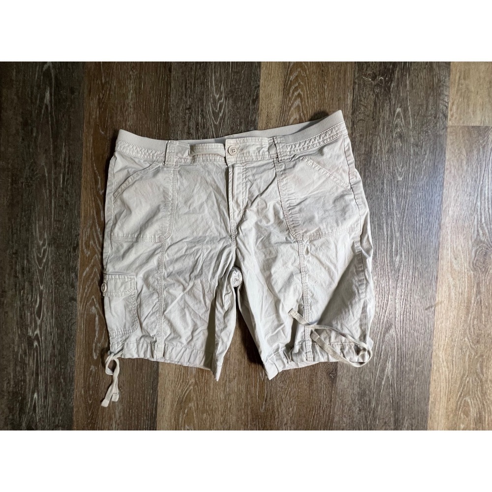 St. Johns Bay Cargo Shorts Womens 14P Beige Utility Drawstring Hem